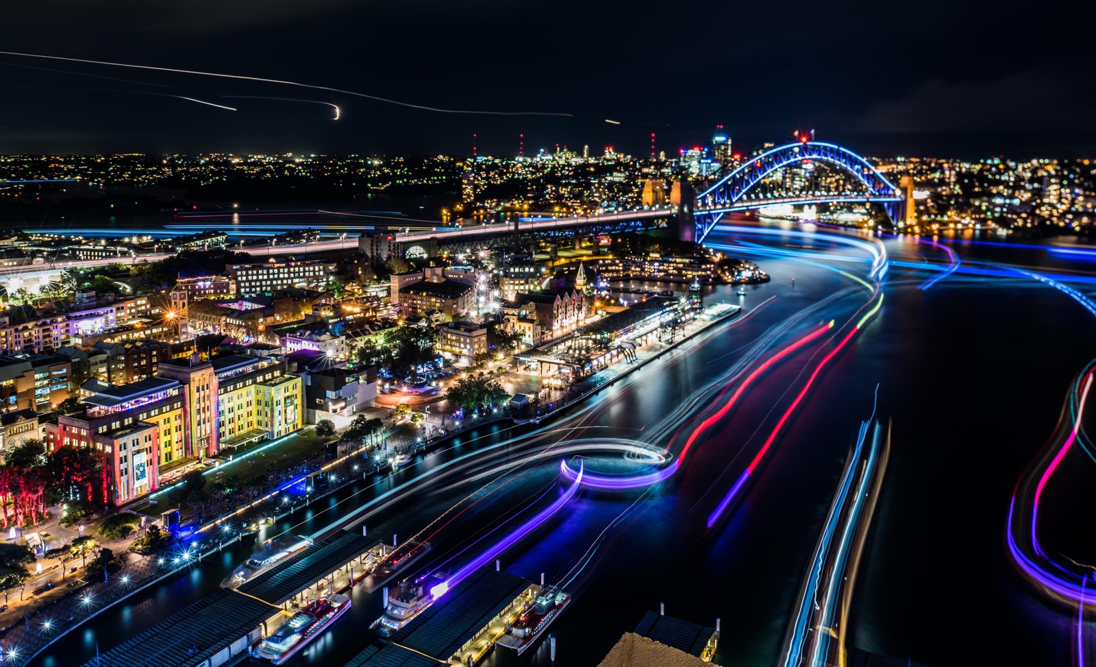 Sydney Harbour lights up from 6pm each evening during Vivid